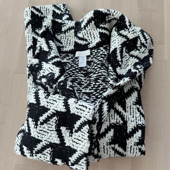 Chicos Jacket Womens XL Wool Blend Knit Cardigan Houndstooth Check Mock Neck - Picture 10 of 10